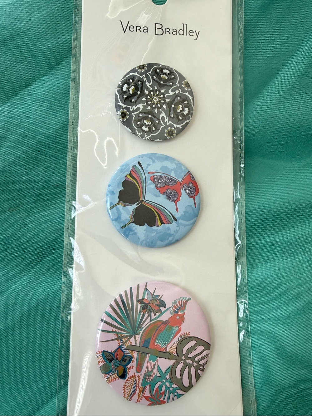 Vera Bradley Grey, Blue & Pink Decorative Button Trio